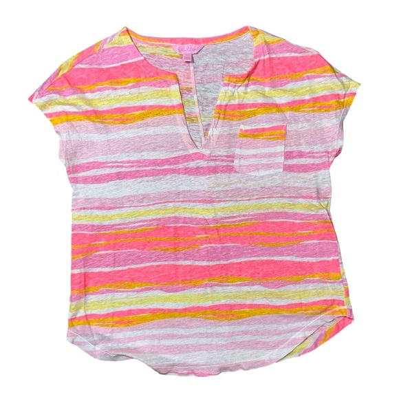 Lilly Pulitzer Pink and Yellow v neck Top - Picture 1 of 5